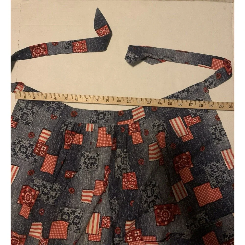 Vintage Skirt Apron Red White Blue 4th Of July Summer Baking Cottage Americana
